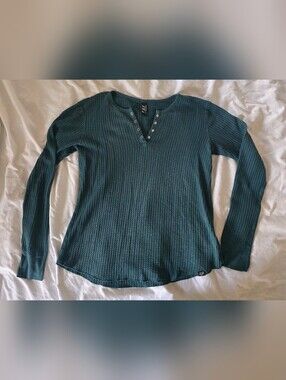 Fox Women's Teal Long Sleeve Henley Top